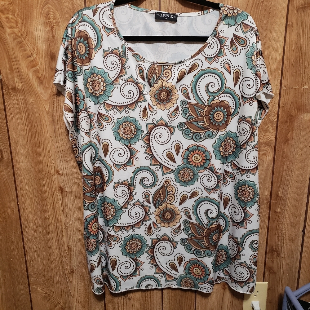 Plus 3X Multi-Color cap Sleeve Top Polyester Blend Autumn Colors